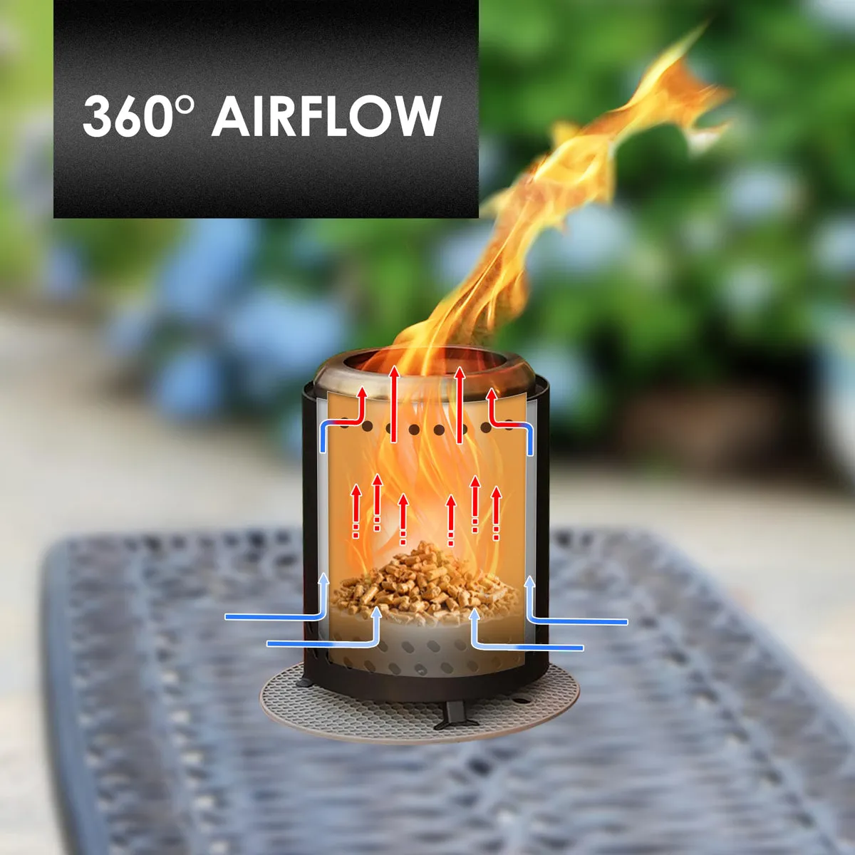 Smokeless Tabletop Fire Pit with Mat, Portable Mini Low Smoke Camping Stove, Stainless Steel, Black