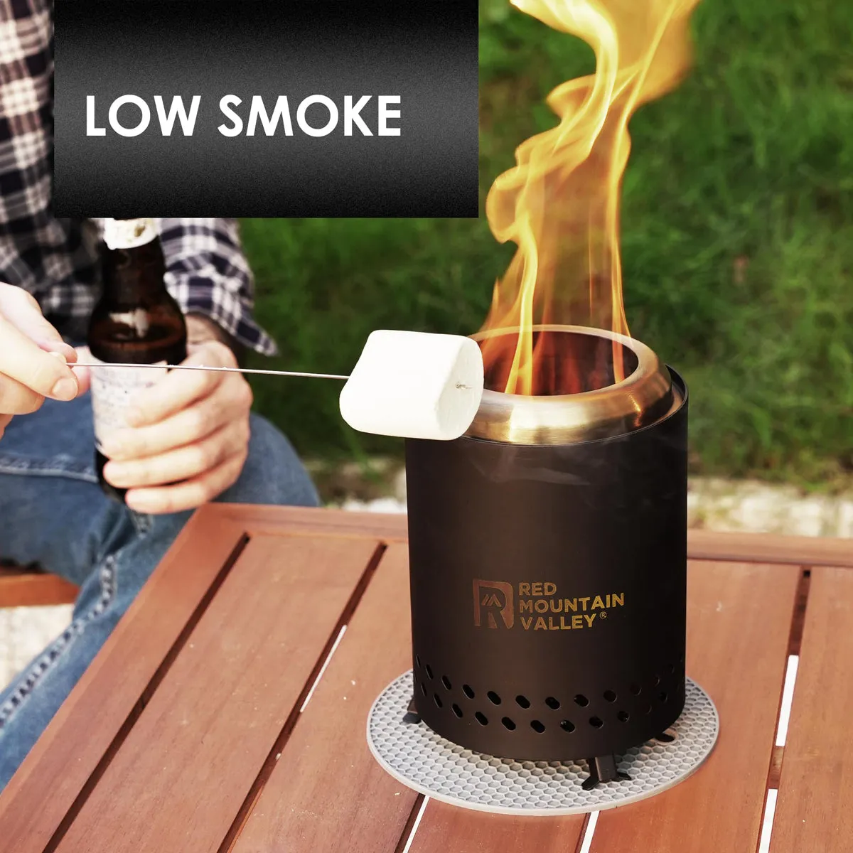 Smokeless Tabletop Fire Pit with Mat, Portable Mini Low Smoke Camping Stove, Stainless Steel, Black