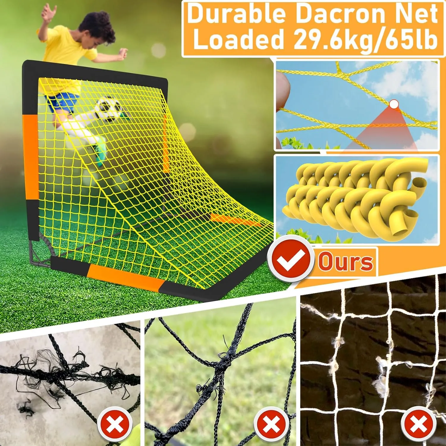 Soccer Goal 7'x5', 6.6‘x3.3', 5'x3.6', 4'x3', 3'x2.2' Soccer Net for Kids Backyard