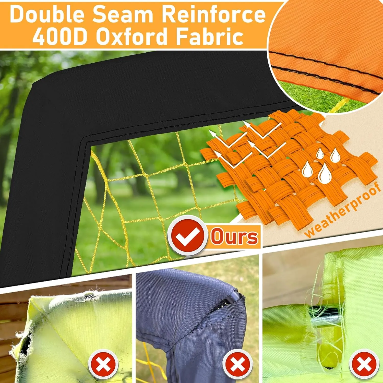 Soccer Goal 7'x5', 6.6‘x3.3', 5'x3.6', 4'x3', 3'x2.2' Soccer Net for Kids Backyard