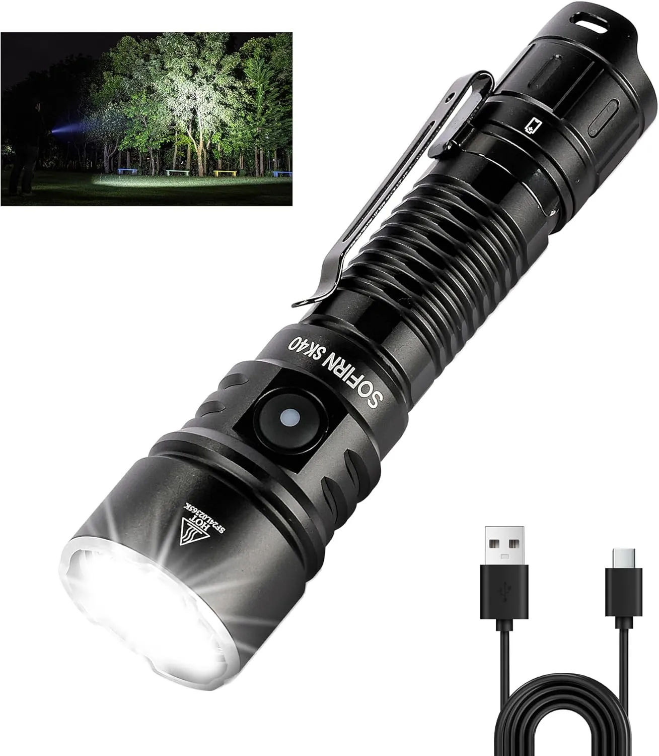 sofirn SK40 Tactical Flashlight 3200 Lumens, Rechargeable EDC Flashlight with 580 Meters Long Throw, Dual Switches LED Flash Light Spotlight for Camping Hiking Hunting Searching