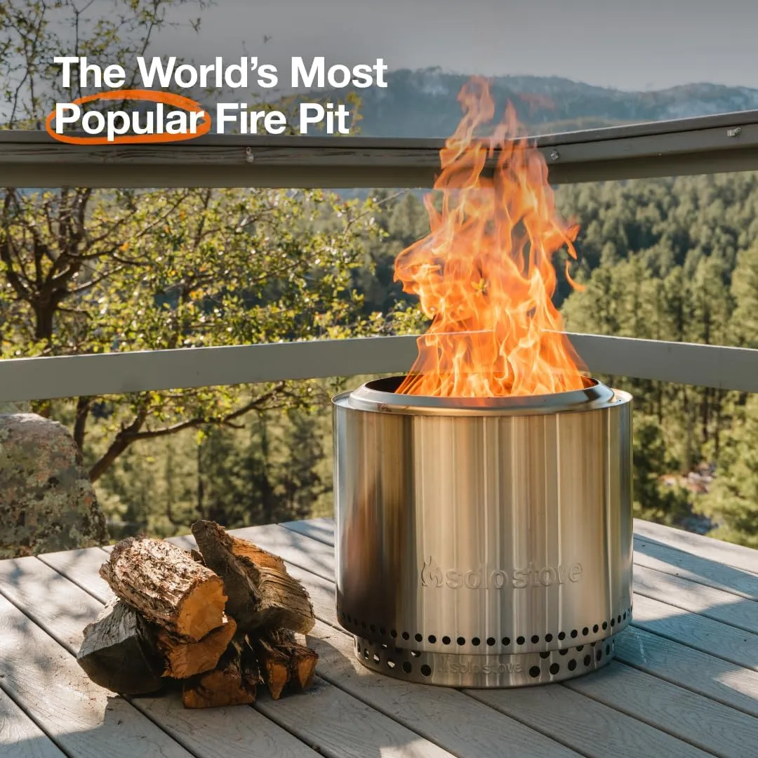 Solo Stove Bonfire Essential Bundle 2.0 | Incl. Smokeless Fire Pit, Stand, Lid, Camping Accessories, Portable for Wood Burning, Removable Ash Pan, Stainless Steel, H: 16.75in x Dia: 19.5in, 21.75lbs
