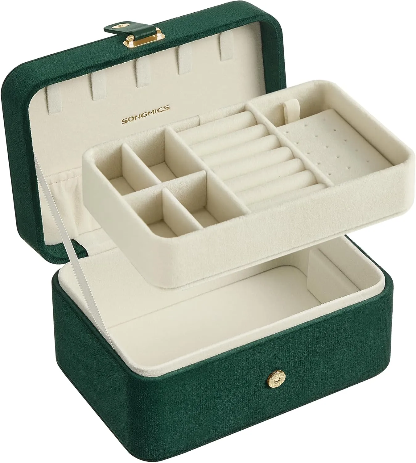 SONGMICS Jewelry Box, Travel Jewelry Case, 2-Layer Jewelry Holder Organizer, Portable Versatile Earring Storage, for Larger Accessories, Retro Green UJBC166C04