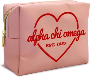 Sorority Shop Alpha Chi Omega Makeup Bag - Multi-Purpose PU Leather, Water-Resistant Makeup travel bag with Licensed Design and Zipper Closure, Perfect Alpha Chi Omega Sorority Gifts for Women