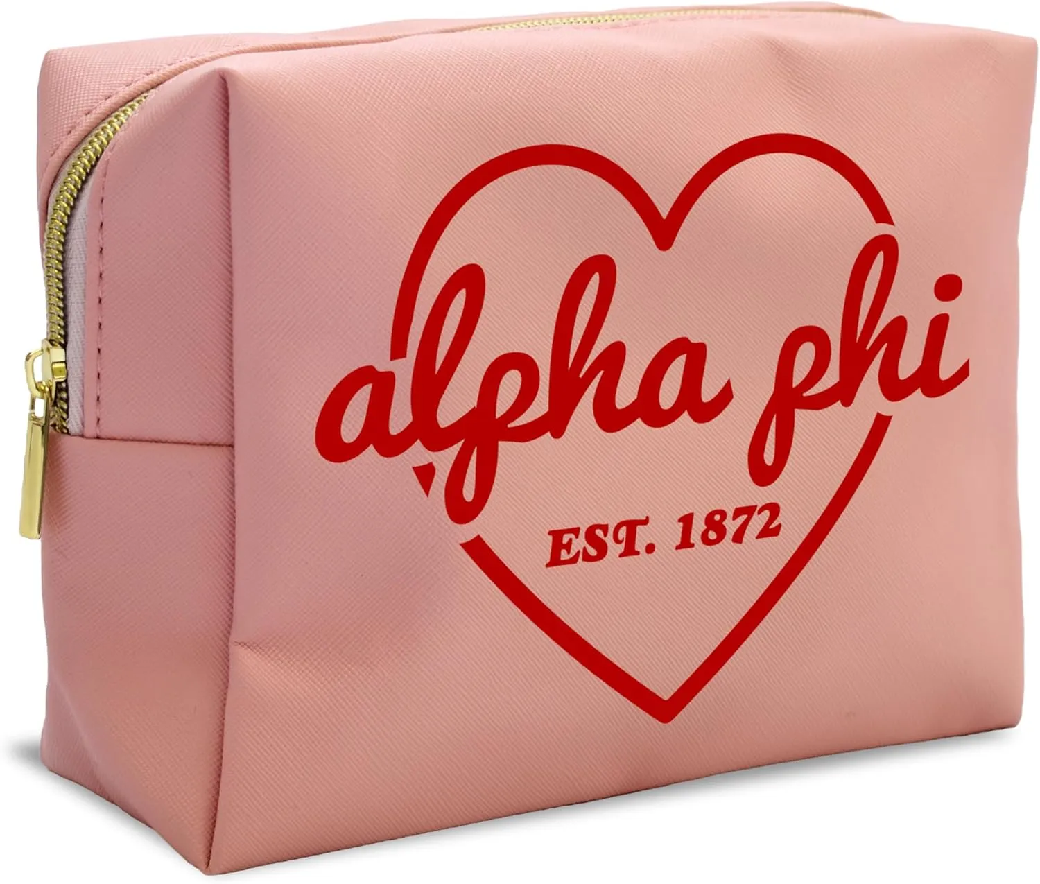 Sorority Shop Alpha Phi Makeup Bag - Multi-Purpose PU Leather, Water-Resistant Makeup travel bag with Licensed Design and Zipper Closure, Perfect Alpha Phi Sorority Gifts for Women