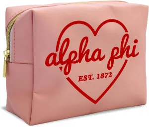 Sorority Shop Alpha Phi Makeup Bag - Multi-Purpose PU Leather, Water-Resistant Makeup travel bag with Licensed Design and Zipper Closure, Perfect Alpha Phi Sorority Gifts for Women