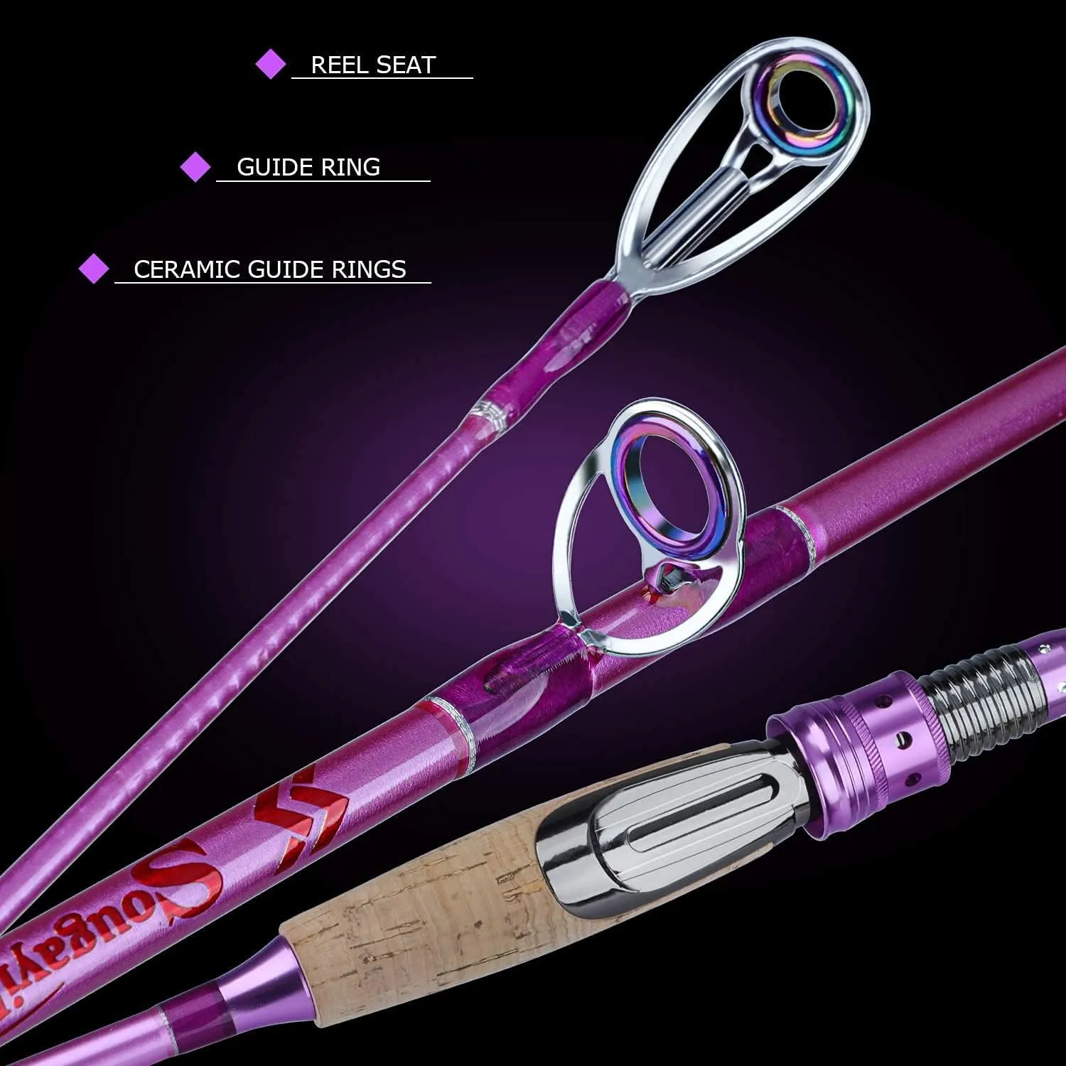 Sougayilang Fishing Rod Reel Combo,Carbon Fiber Protable Casting Spinning Fishing Pole and Colorful Casting Reel for Travel 4 Pieces Freshwater