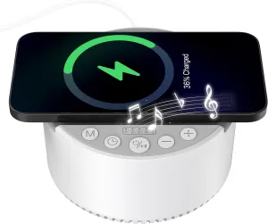 Sound Machine with Wireless Charger&Bluetooth Speaker White Noise Machine with Memory Function,6 Soothing Sounds,3 Timers Modes for Baby Kids Adult & Home Office Travel