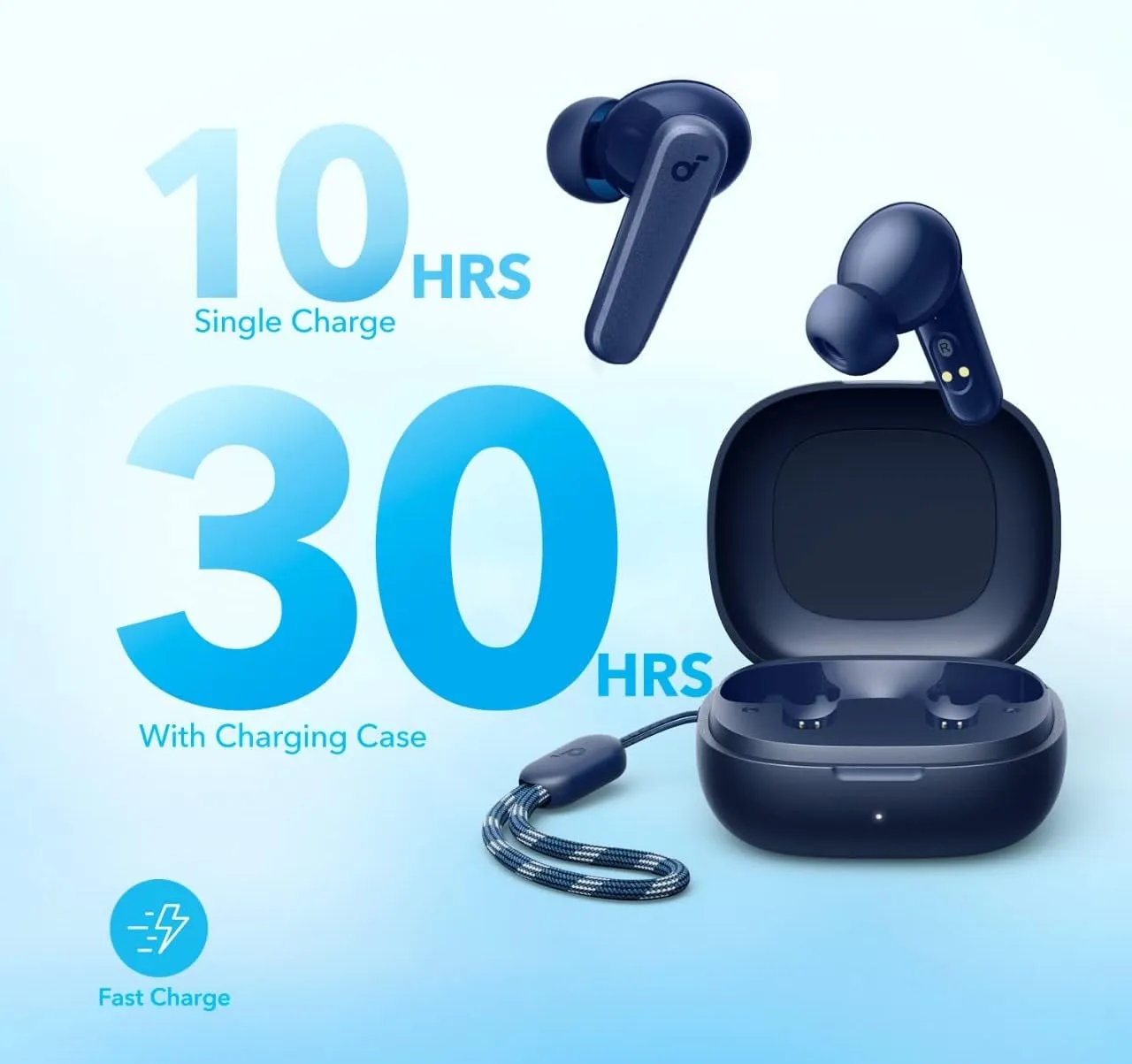 Soundcore by Anker P20i True Wireless Earbuds, 10mm Drivers with Big Bass, Bluetooth 5.3, 30H Long Playtime, Water-Resistant, 2 Mics for AI Clear Calls, 22 Preset EQs, Customization (Blue)