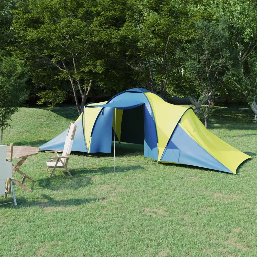 Spacious and Comfortable Camping Tent for 6 Persons, Easy Assembly, Mosquito Net and Ventilation, Blue and Yellow