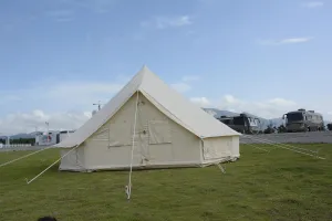 Spacious Family Camping Tent with Waterproof Design, Outdoor Activities, 5M Canvas Tent for Up to 10 People, Beige