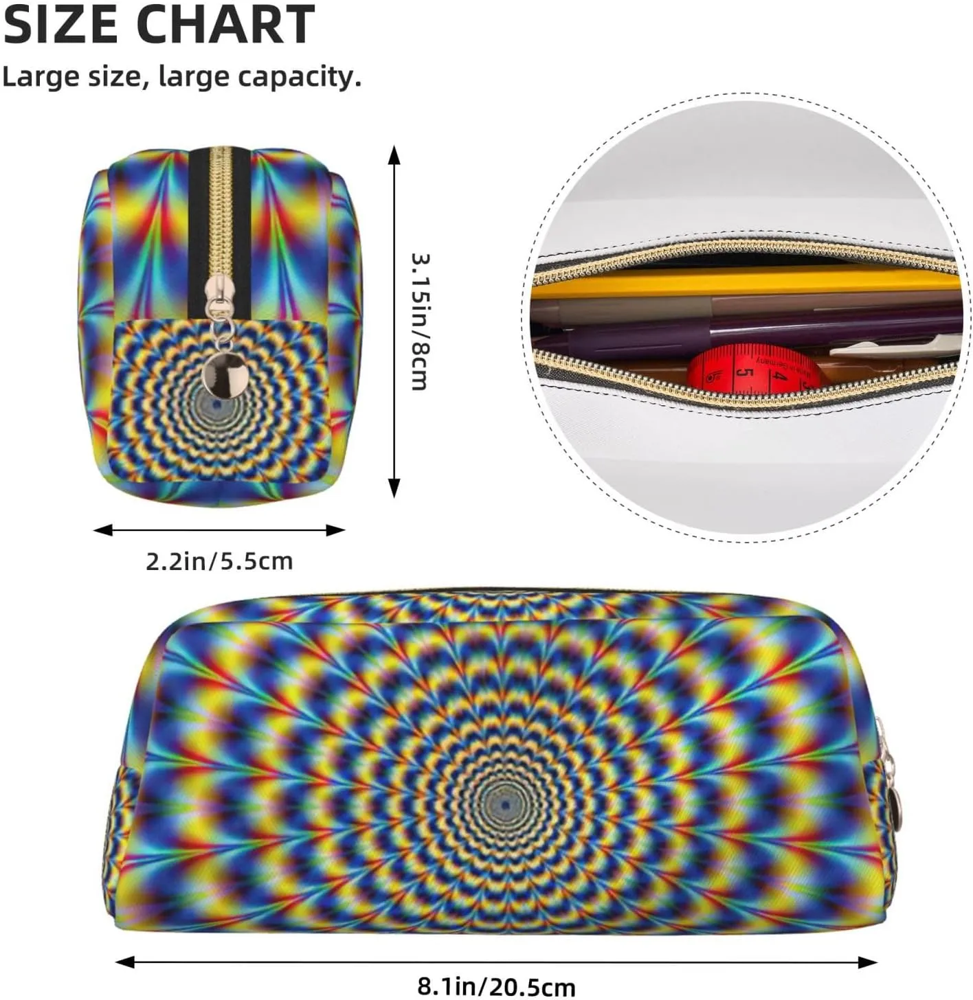 Spiral Optical Illusion Gif Print Versatile Storage Pouch Makeup Bag Travel Office Small Items Organizer Bag