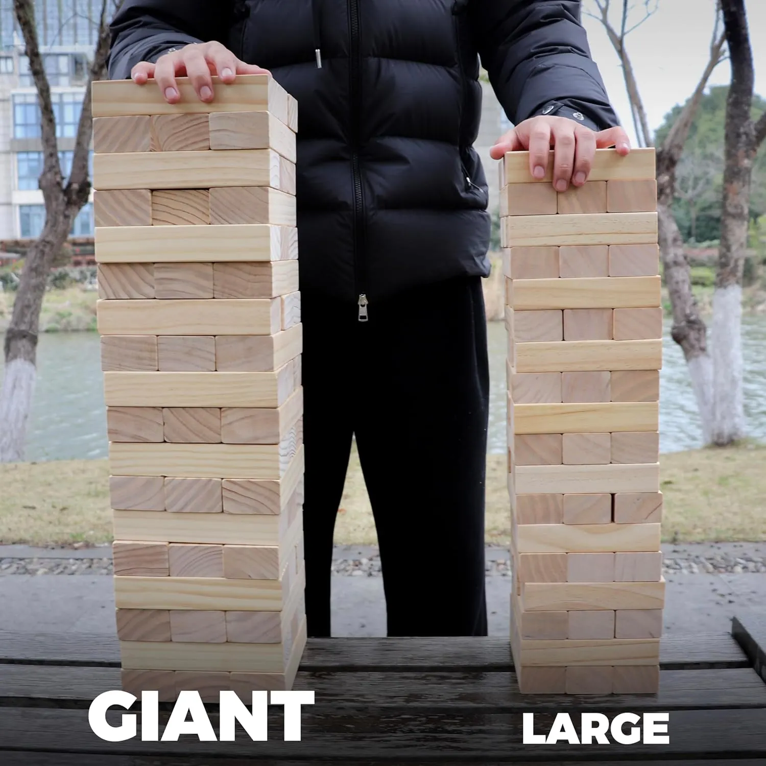 SPORT BEATS Outdoor Games Large Tower Game 54 Blocks Stacking Game Includes Carry Bag