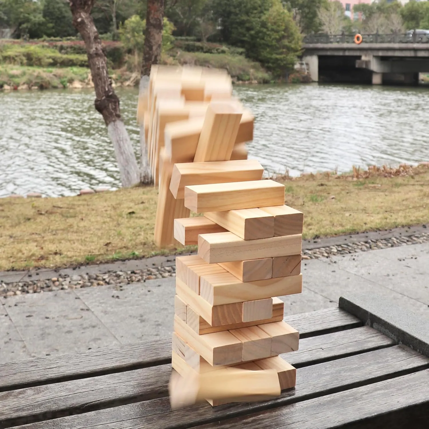 SPORT BEATS Outdoor Games Large Tower Game 54 Blocks Stacking Game Includes Carry Bag