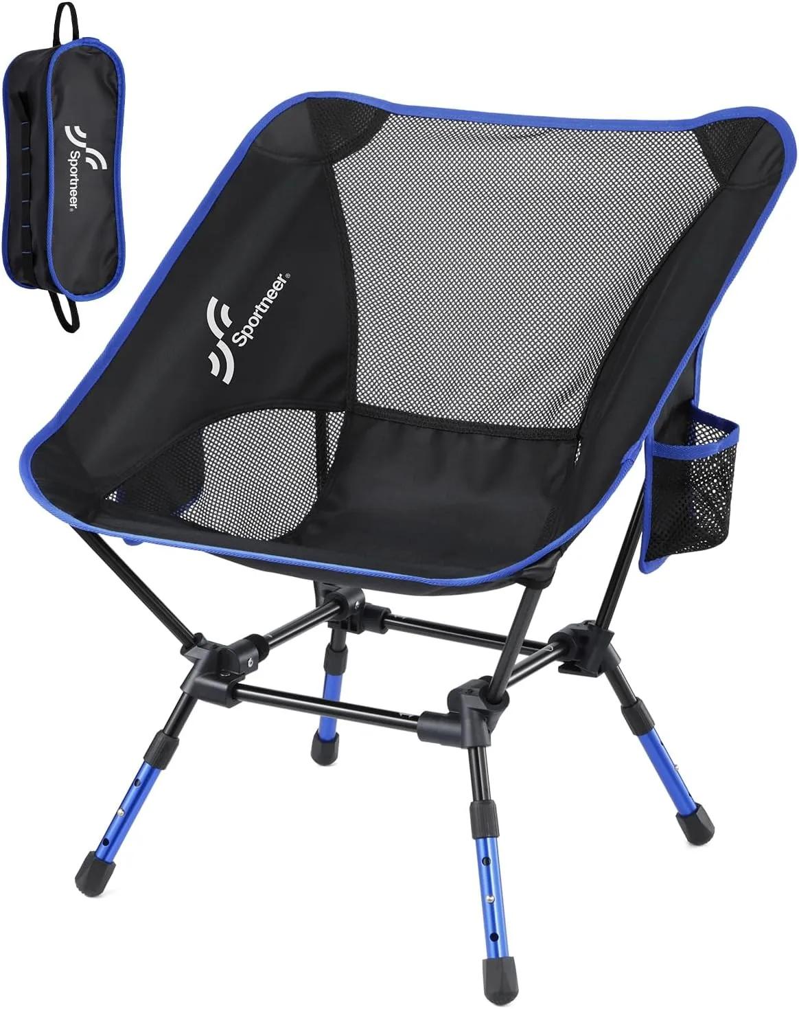 Sportneer Camping Chair: 3 Heights Adjustable Lawn Chairs with 2 Side Pockets - Compact & Portable Folding Chairs for Outside, Camping, Hiking, Picnic and Beach (1, Blue)