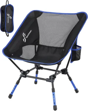 Sportneer Camping Chair: 3 Heights Adjustable Lawn Chairs with 2 Side Pockets - Compact & Portable Folding Chairs for Outside, Camping, Hiking, Picnic and Beach (1, Blue)