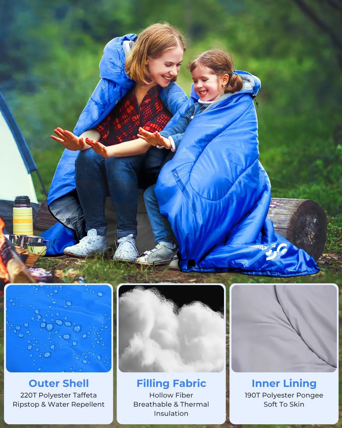 Sportneer Sleeping Bag - Wearable for Adults & Kids with Arm Zipper Holes in Cold & Warm Weather, Waterproof Portable Sleeping Bag for Camping, Hiking, Backpacking, Outdoor Travel