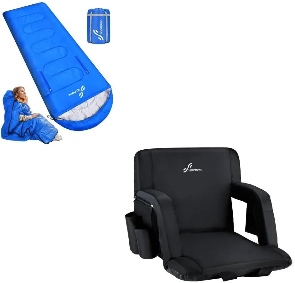 Sportneer Stadium Seating for Bleachers & Wearable Sleeping Bag, Stadium Seats with Back Support Bleacher Chairs and Cold Weather Sleeping Bag with Arm Zipper Holes
