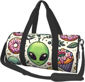 Sports Duffel Bag Alien-Donut-Pizza Foldable Travel Tote Bag Weekender Sleepover Carry On Bag