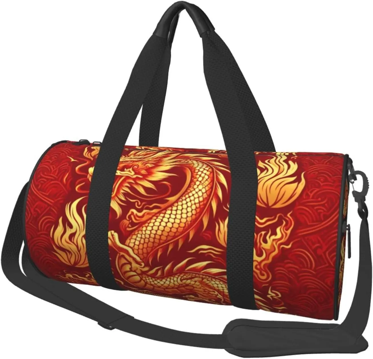 Sports Duffel Bag Asian-Dragon-Fire-Gold Foldable Travel Tote Bag Weekender Sleepover Carry On Bag