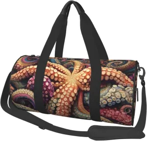 Sports Duffel Bag Colorful-Inkfish-Tentacles Foldable Travel Tote Bag Weekender Sleepover Carry On Bag