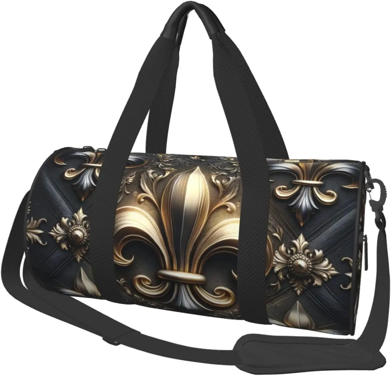 Sports Duffel Bag Fleur-De-Lis-Bronze-Vintage Foldable Travel Tote Bag Weekender Sleepover Carry On Bag