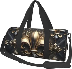 Sports Duffel Bag Fleur-De-Lis-Bronze-Vintage Foldable Travel Tote Bag Weekender Sleepover Carry On Bag