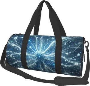 Sports Duffel Bag Neurons-Abstract Foldable Travel Tote Bag Weekender Sleepover Carry On Bag
