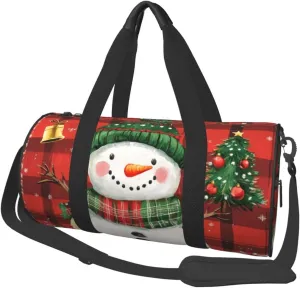 Sports Duffel Bag Snowman-Bell-Christmas-Tree Foldable Travel Tote Bag Weekender Sleepover Carry On Bag