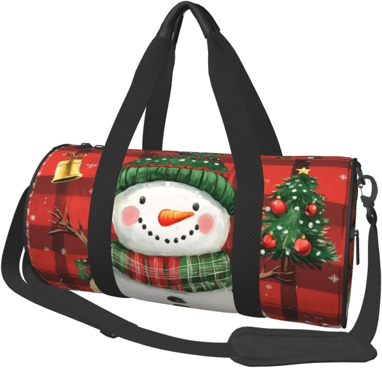 Sports Duffel Bag Snowman-Bell-Christmas-Tree Foldable Travel Tote Bag Weekender Sleepover Carry On Bag