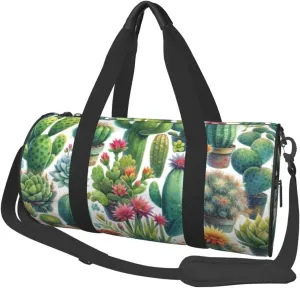 Sports Duffel Bag Watercolor-Desert-Cactus-Succulents Foldable Travel Tote Bag Weekender Sleepover Carry On Bag