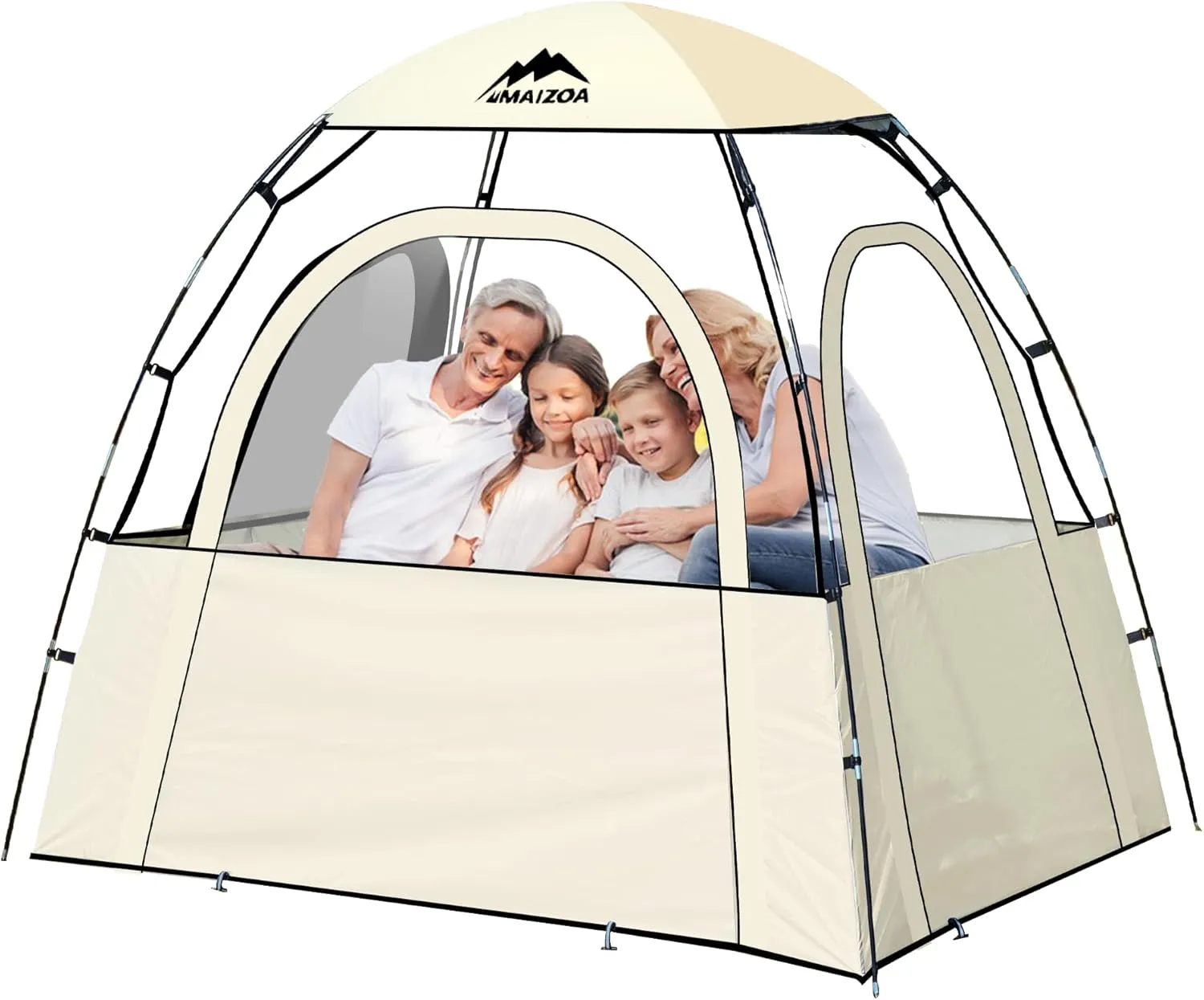 Sports Tent, 2-3 Person Outdoor Tent, 540° Transparent View,Waterproof/Coldproof, with Removable Top Cover, for Watching Sporting Events, Camping, Outdoor Activities (Khaki&Black) (Khaki)