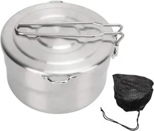 Stainless Steel Folding 1.5L Camping Pot with Lid and Compact Handle for Outdoor Adventure