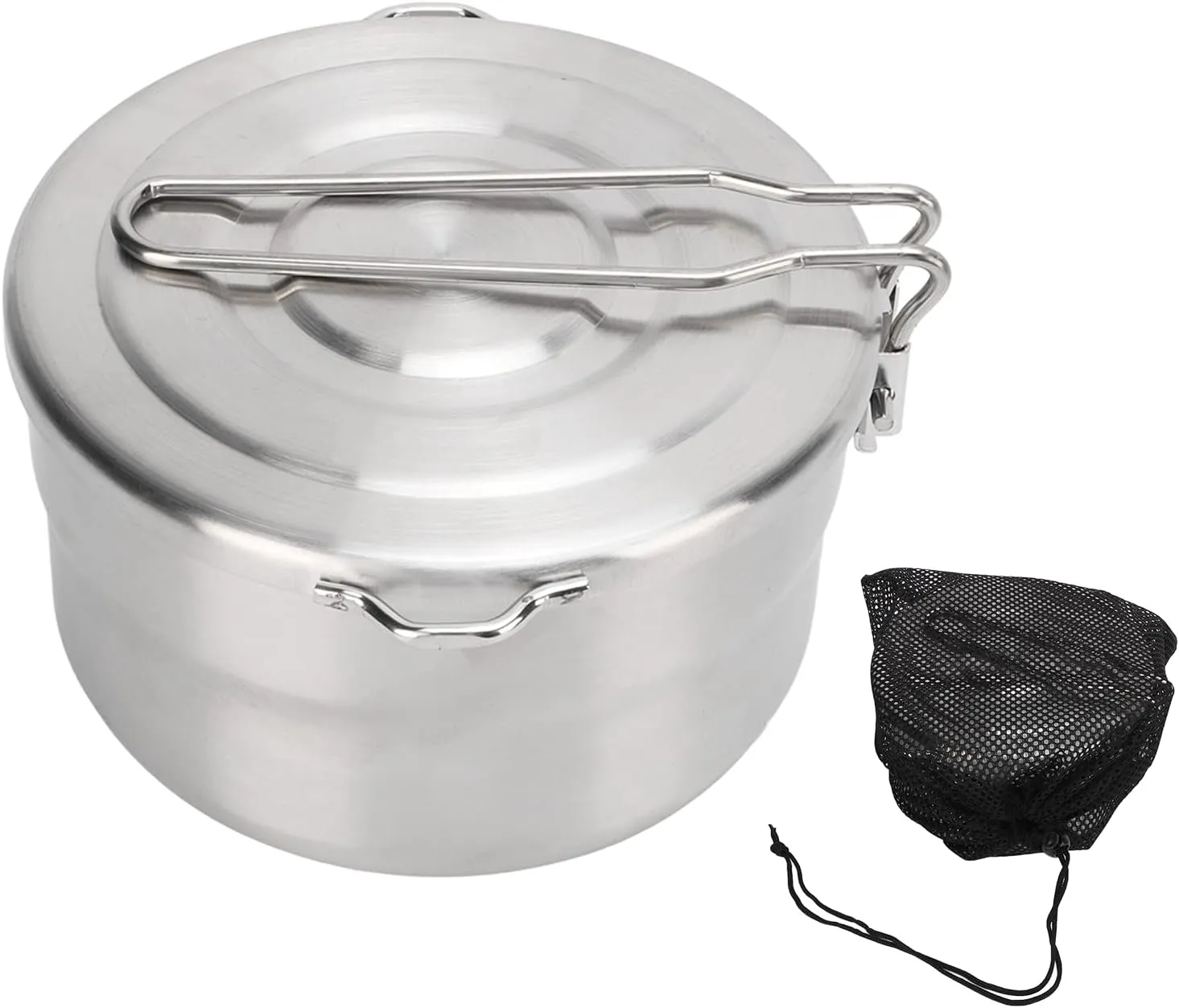 Stainless Steel Folding 1.5L Camping Pot with Lid and Compact Handle for Outdoor Adventure