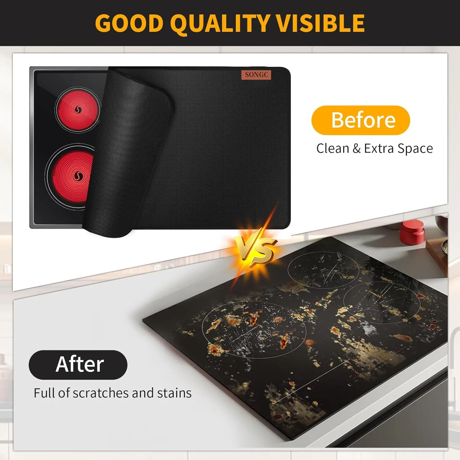 Stove Top Covers For Electric Stove Mat, Heat-Resistant Glass Surface Cover Fireproof Waterproof Oilproof 30 X 21 Inches Black