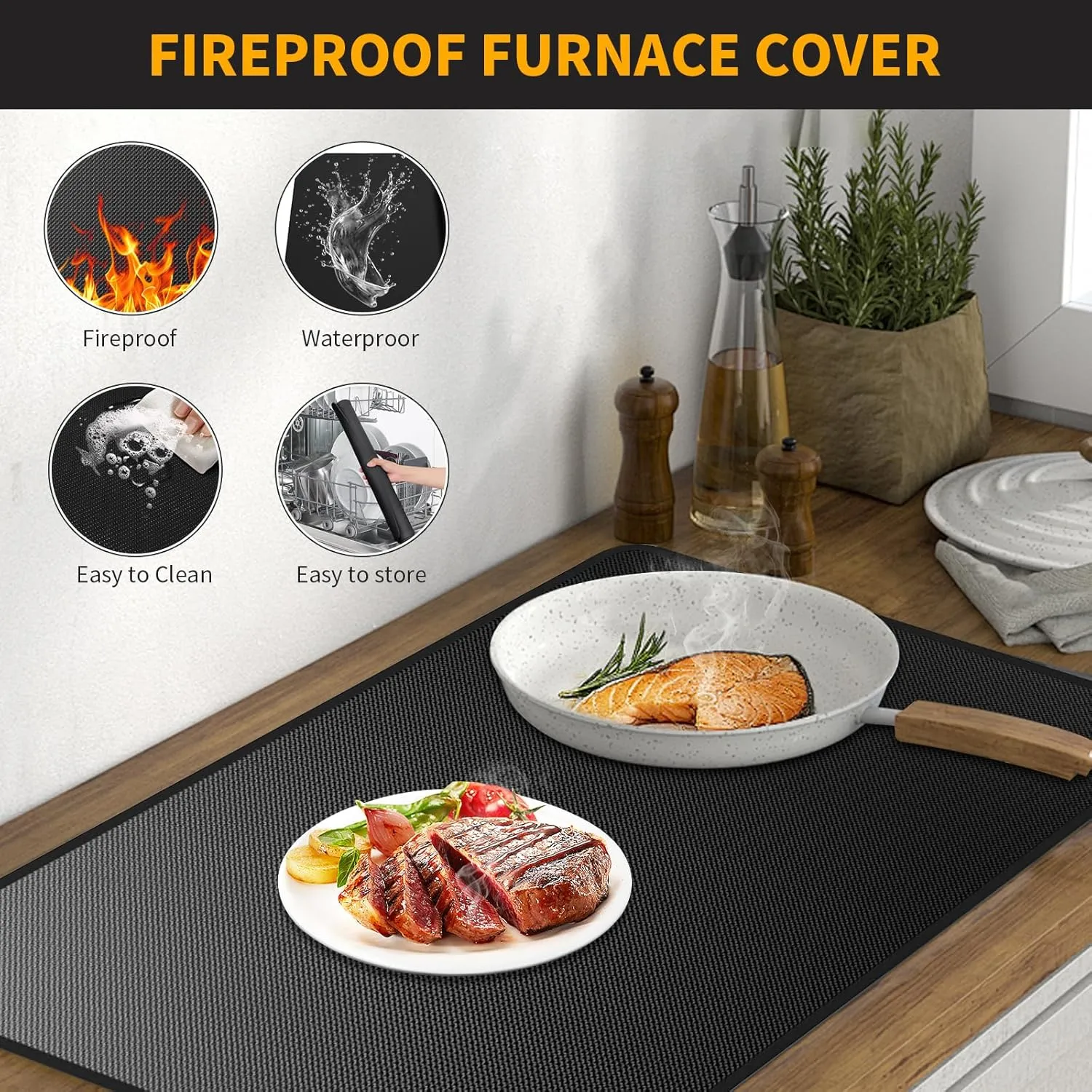 Stove Top Covers For Electric Stove Mat, Heat-Resistant Glass Surface Cover Fireproof Waterproof Oilproof 30 X 21 Inches Black