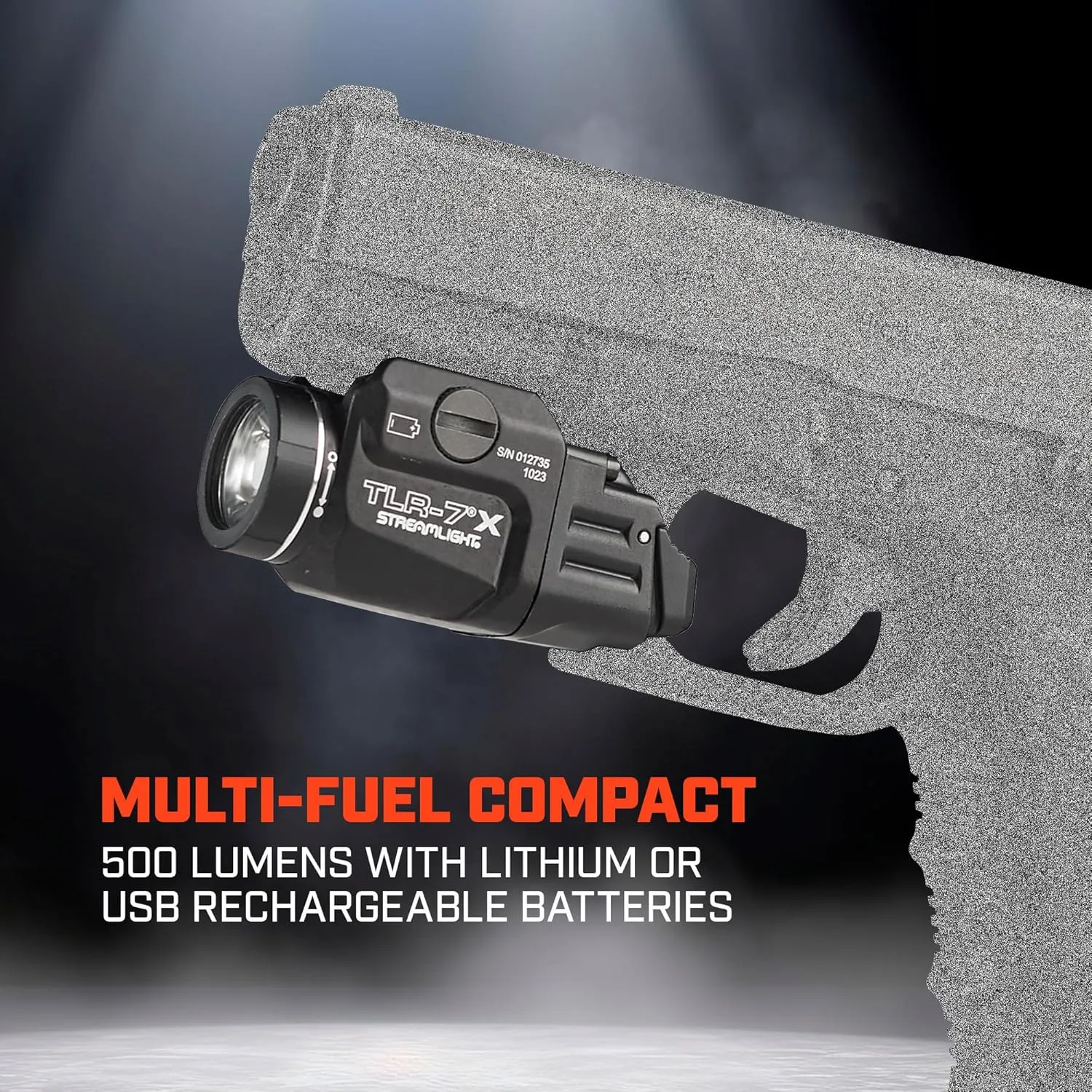Streamlight 69455 TLR-7 X USB 500-Lumen Compact Tactical Weapon Light with High & Low Paddle Switches and Key Kit, Black