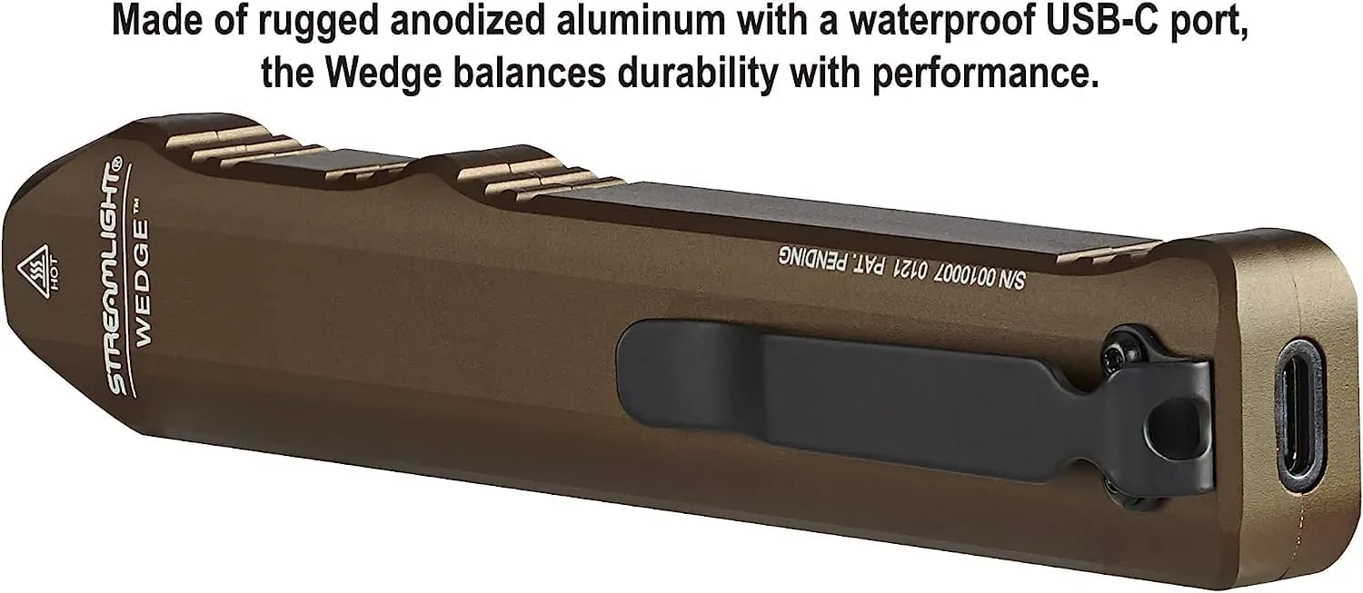 Streamlight 88811 Wedge 300-Lumen Slim Everyday Carry Flashlight, Includes USB-C Cable and Lanyard, Coyote