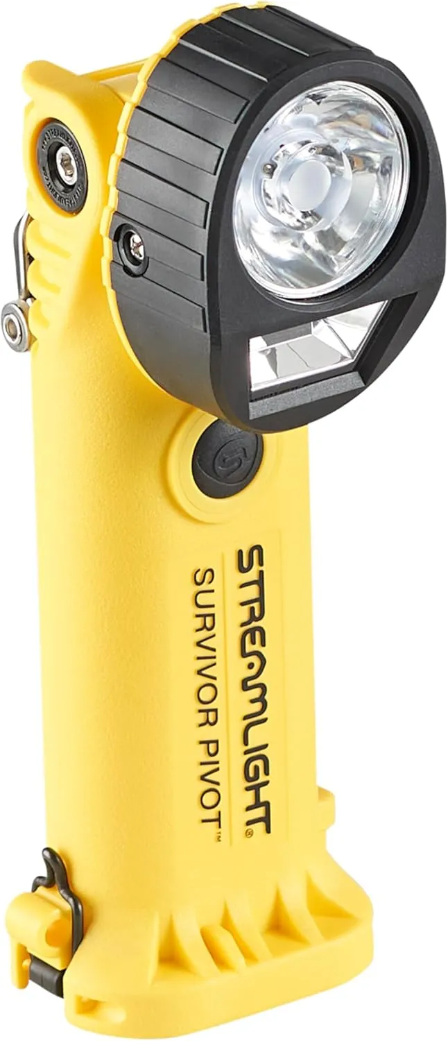 Streamlight 91814 Survivor Pivot USB 325-Lumen Right Angle Articulating Dual Beam Rechargeable Flashlight with Clip, Yellow