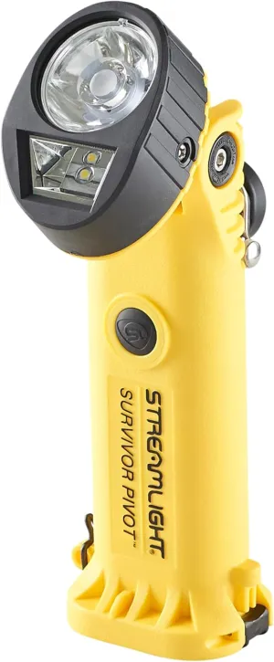 Streamlight 91826 Survivor Pivot 325-Lumen Right Angle Articulating Dual Beam Flashlight with Alkaline Batteries, Magnet and Clip, Yellow