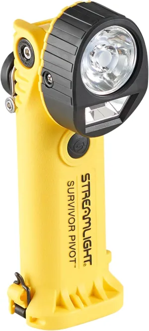 Streamlight 91839 Survivor Pivot USB 325-Lumen Right Angle Articulating Dual Beam Rechargeable Flashlight with Magnet and Clip, Yellow