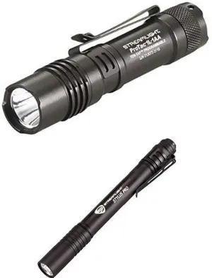 Streamlight Lumen Professional Tactical Flashlight with High/Low/Strobe Dual Fuel and Stylus Pro LED PenLight with Holster, Black