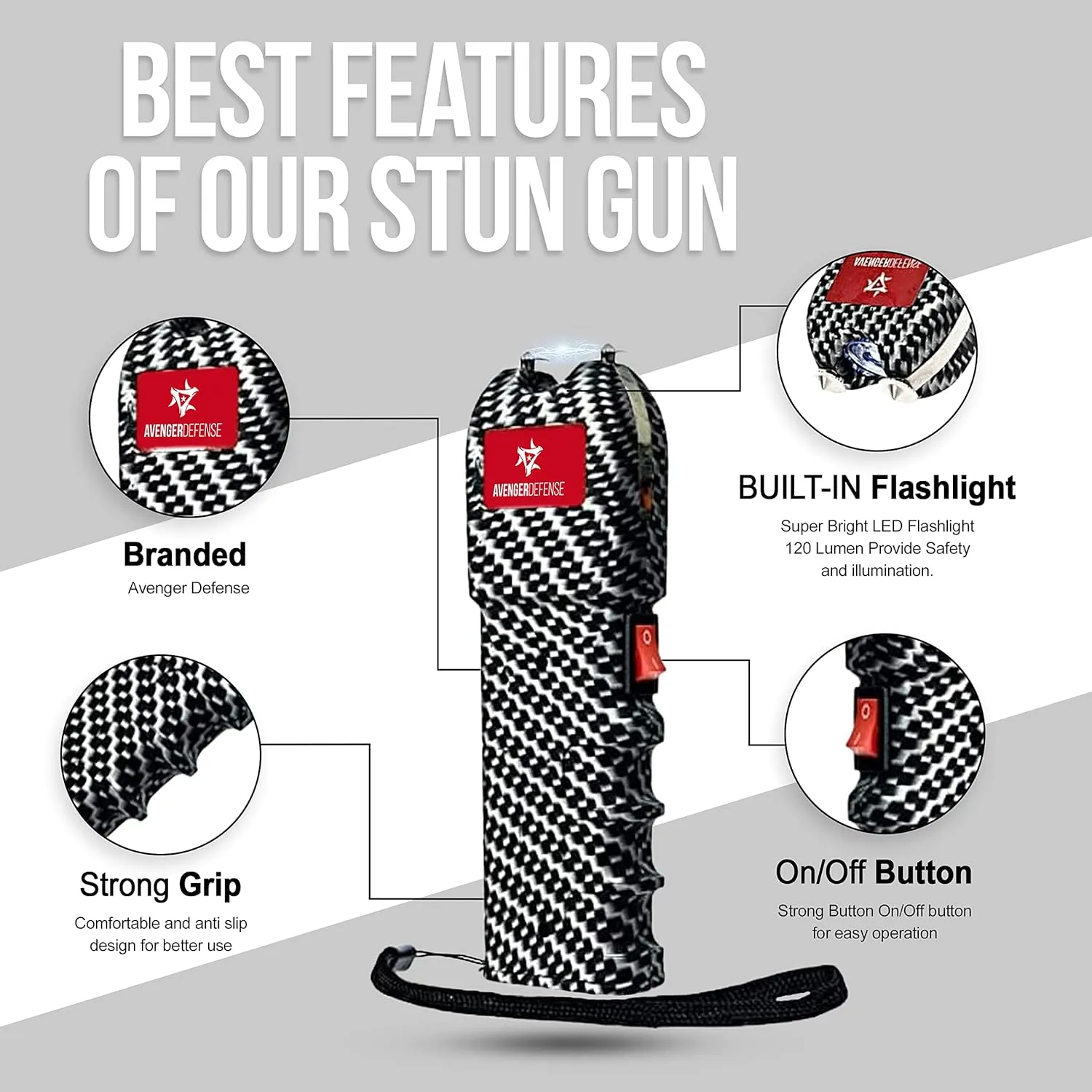 Stun Gun for Self Defense with LED Flashlight Protection Device for Women (ADS-10)