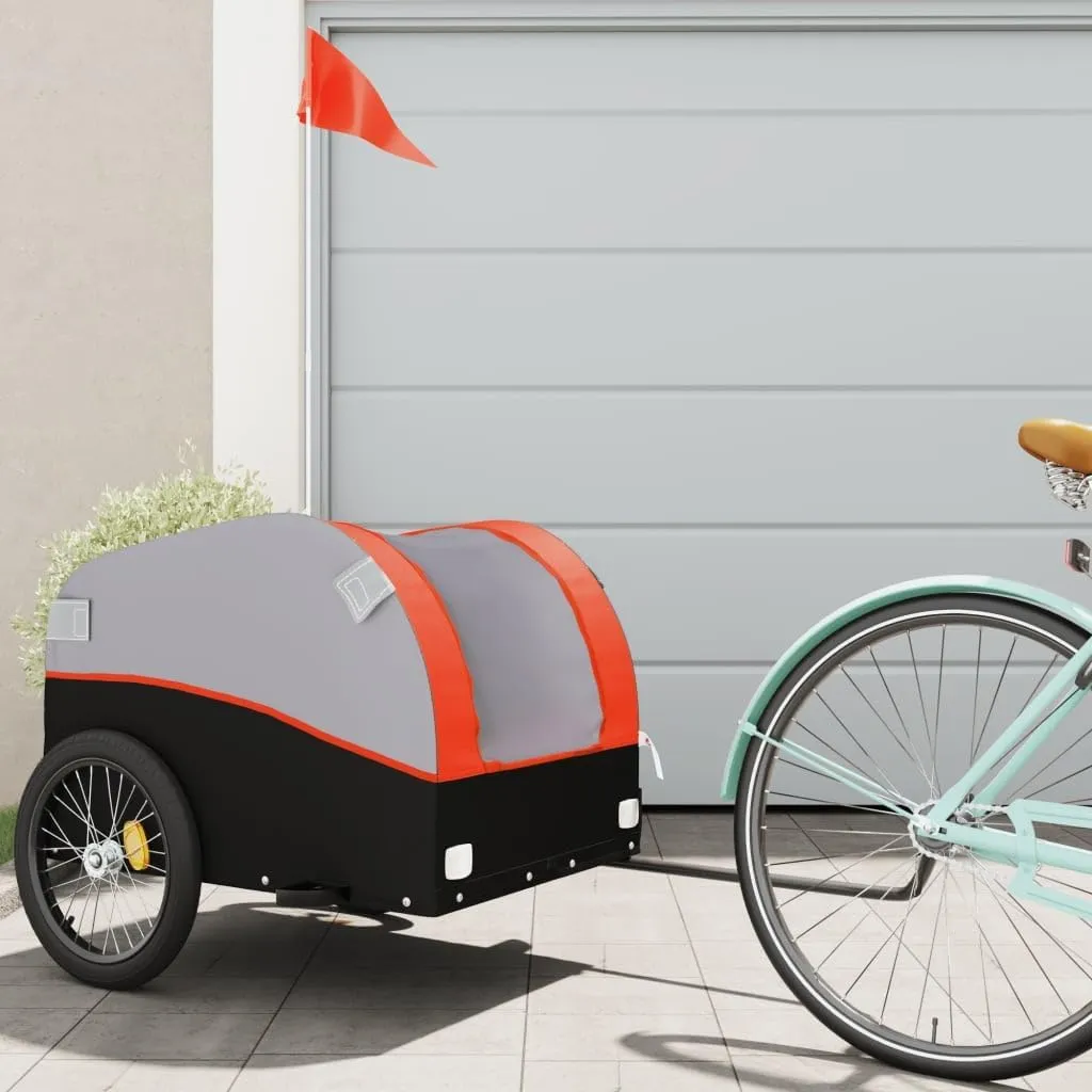 Sturdy Bike Trailer for Easy Transport of Goods, High Load Capacity, Compact Design, Black and Orange