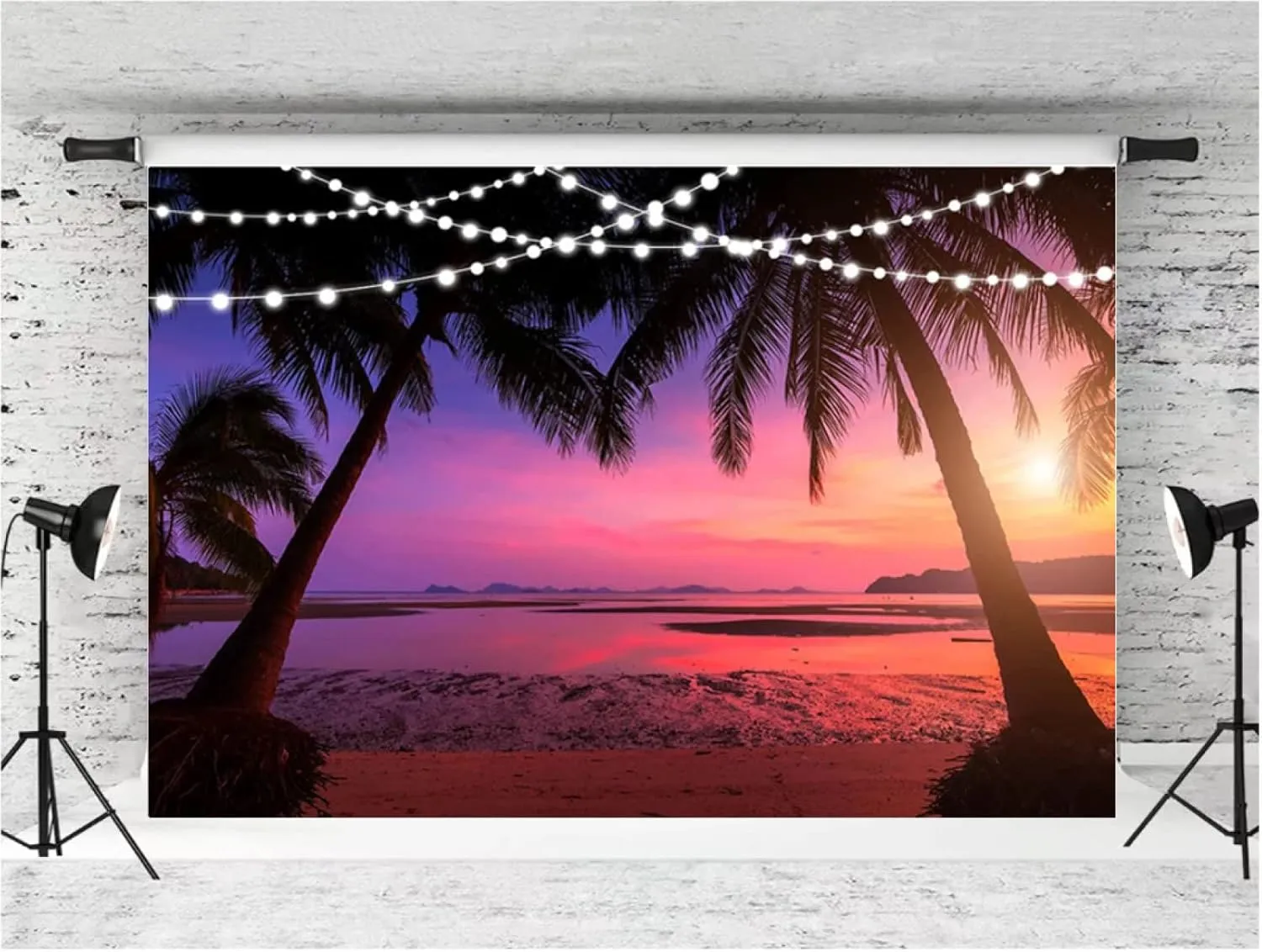 Summer Pink Sunset Hawaiian Natural Scenery Photography Background Sunset Sunset Beach Decoration Style Portrait Photo Backdrop Props Studio Vinyl (8ft×6ft)