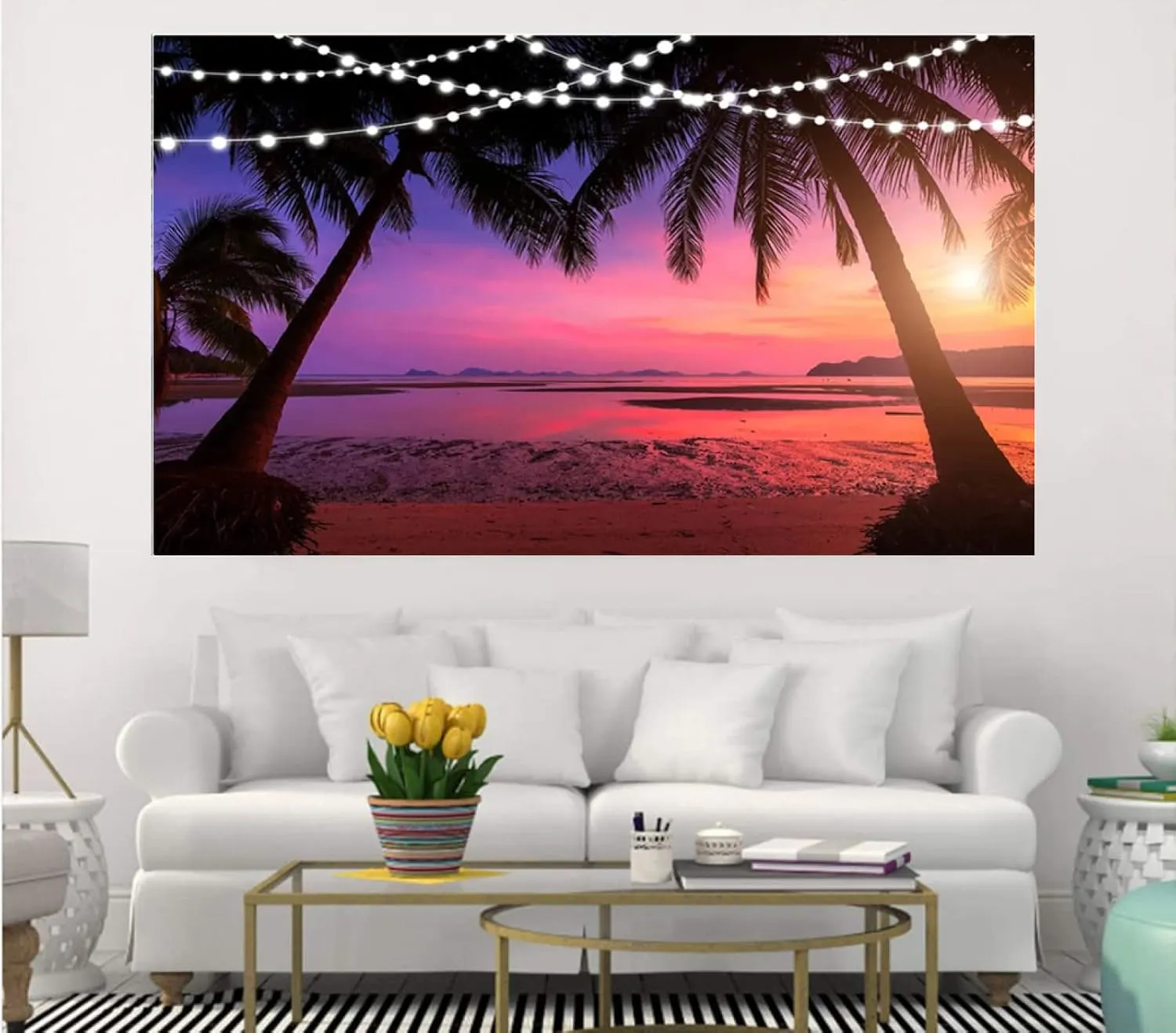 Summer Pink Sunset Hawaiian Natural Scenery Photography Background Sunset Sunset Beach Decoration Style Portrait Photo Backdrop Props Studio Vinyl (8ft×6ft)