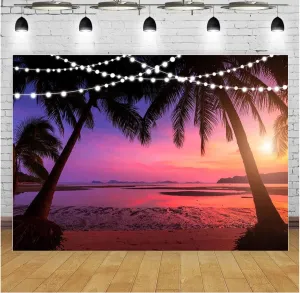Summer Pink Sunset Hawaiian Natural Scenery Photography Background Sunset Sunset Beach Decoration Style Portrait Photo Backdrop Props Studio Vinyl (8ft×6ft)