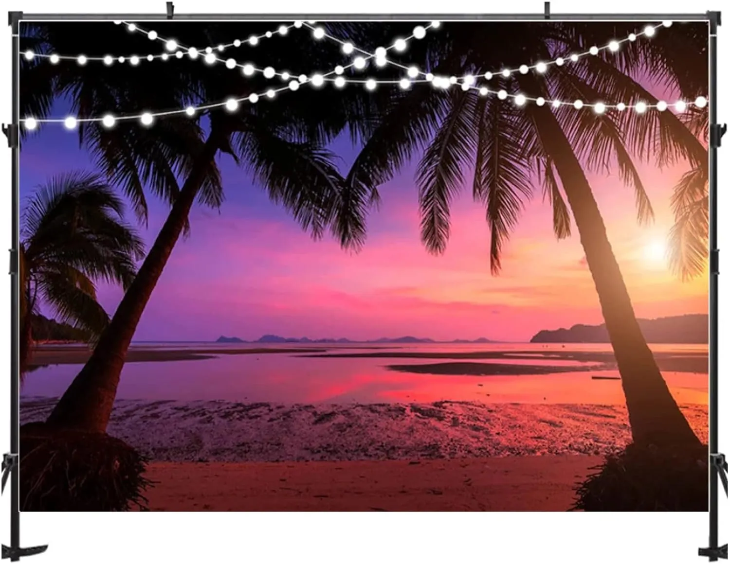 Summer Pink Sunset Hawaiian Natural Scenery Photography Background Sunset Sunset Beach Decoration Style Portrait Photo Backdrop Props Studio Vinyl (8ft×6ft)