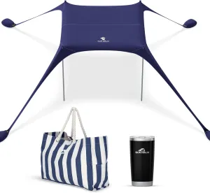 SUN NINJA Beach Tent Bundle with XL Beach Tote and 20oz Tumbler, UPF 50  Sun Protection, Easy Setup, Portable, Spacious & Organized, Refreshing Drinks All Day - Beach Essentials