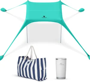 SUN NINJA Beach Tent Bundle with XL Beach Tote and 20oz Tumbler, UPF 50  Sun Protection, Easy Setup, Portable, Spacious & Organized, Refreshing Drinks All Day - Beach Essentials